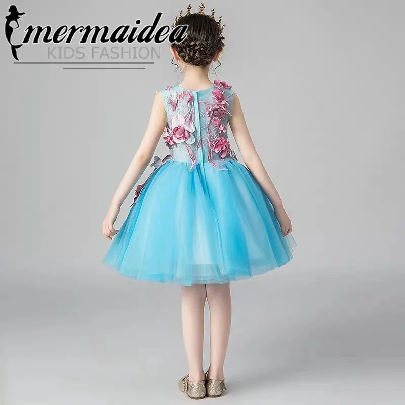 Элегантное Тюлевое платье принцессы с аппликацией в виде цветов для дня рождения, свадьбы, выпускного вечера для маленьких детей; детское платье-пачка в подарок