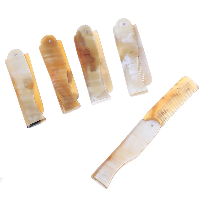 1Pc Yak Horn Comb Foldable Pocket Clip Portable Comb Hairdressing Hair Care Tools Moustache Beard Styling Tool New