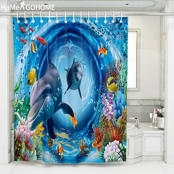 

3D Shower Curtain Bathroom Waterproof Fabric Shower Curtain Blue Ocean Underwater Landscape Curtains for Bath Curtain Home Decor