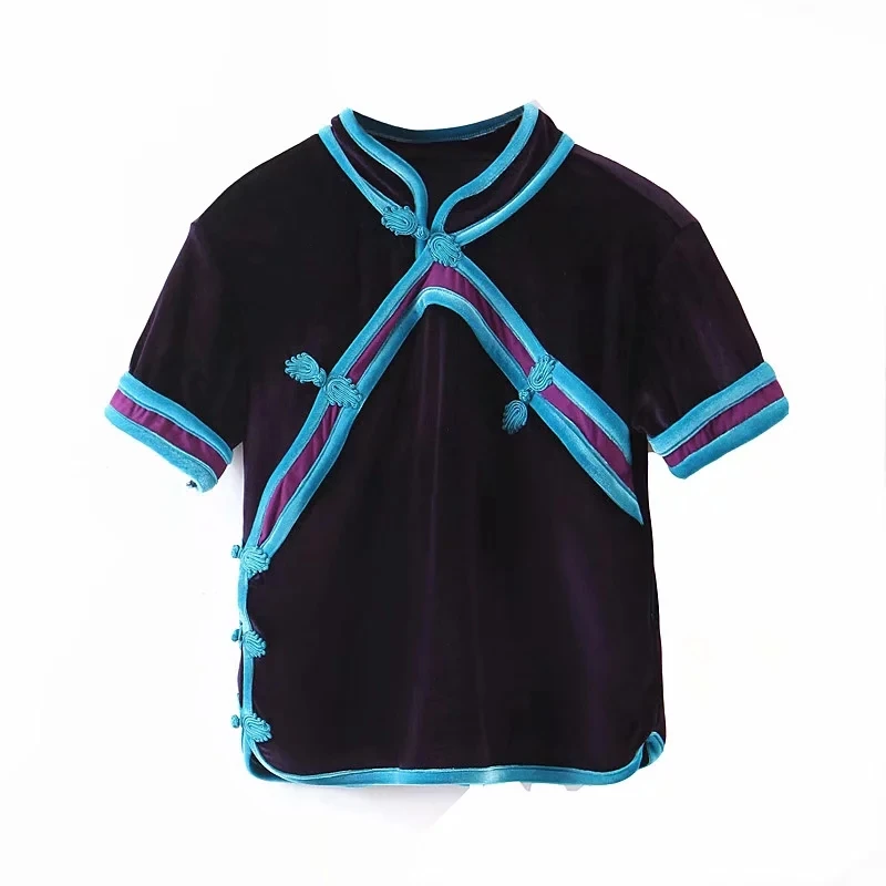 Vintage Women Chinese Traditional Velvet Blouse Summer Sexy Shirt Mujer Modern Chinese Style Clothing Tops