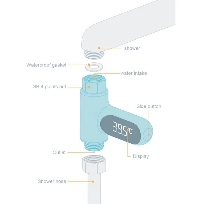 Светодиодный цифровой термометр для ванной комнаты, смесители для душа, 360 вращается в режиме реального времени, монитор температуры- M25