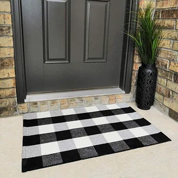 

Kitchen Bathroom Cotton Plaid Rugs Black and White Rug Door Mat Rug Outdoor Rug Outdoor Plaid Doormat For Kitchen Bathroom
