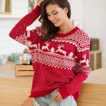 

2019 New Winter Christmas Sweater Pullover Women Multicolor Keep Warm Round Collar Long Sleeve Elk Winter Sweater Wholesale