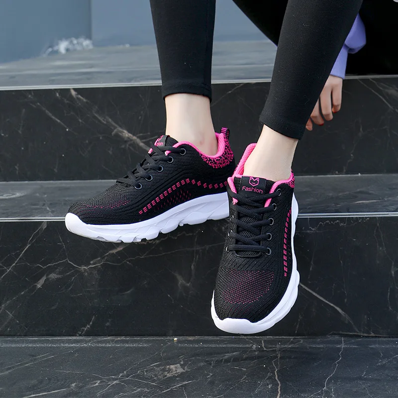 New Women Casual Shoes 2021 Summer Breathable Sock Shoes Lace-up Walking Shoes Ladies Outdoor Sneakers Women's Vulcanized Shoes