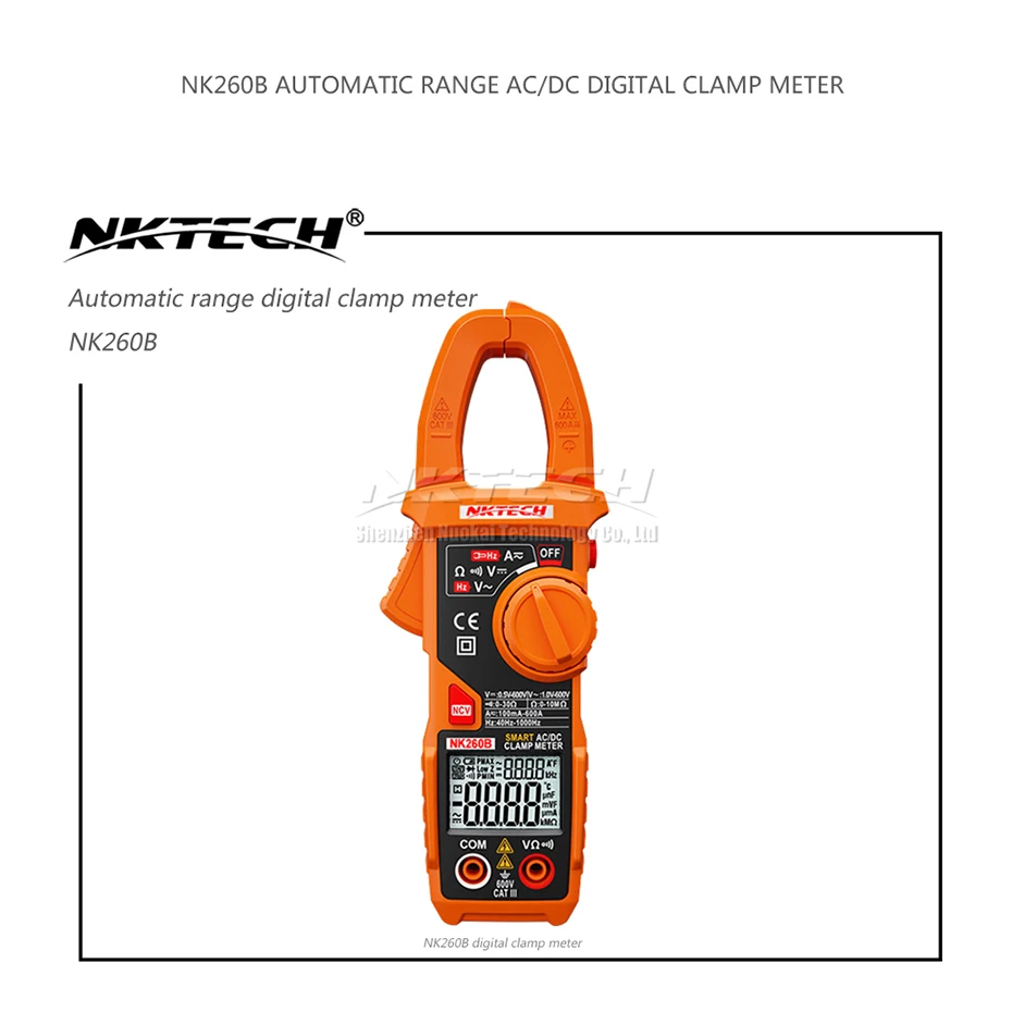 NKTECH NK260B цифровой клещи Смарт авто Диапазон AC DC Напряжение Ток Сопротивление Частота Авто распознавание в/Ом/а 6000 отсчетов