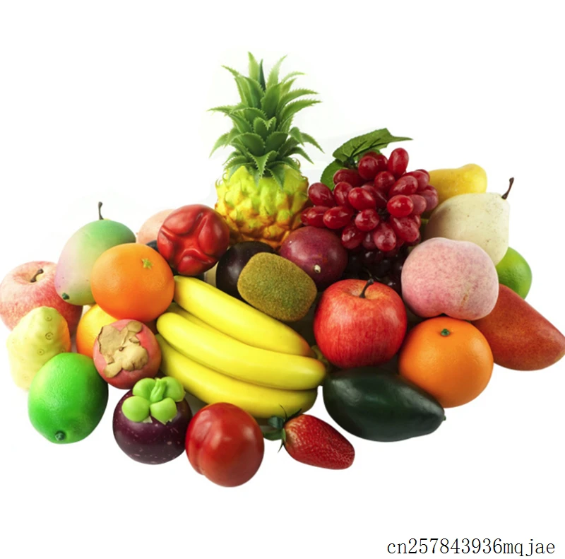 100 Pcs Artificial Fruits Plastic Fake Fruit Simulation Fake Peaches Pear Kitchen Pretend Fruit Photography Props