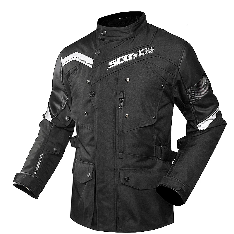 SCOYCO, водонепроницаемая мотоциклетная куртка для мужчин, Chaqueta Moto, мотоциклетный костюм, куртка для мотокросса со съемной защитой - Цвет: JK48-Black