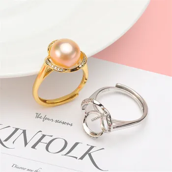 

Trendy style 925 Silver Pearl Ring Finger Ring Adjustable Resizable Ring Findings and Component Jewelry Part Fitting Accessorie