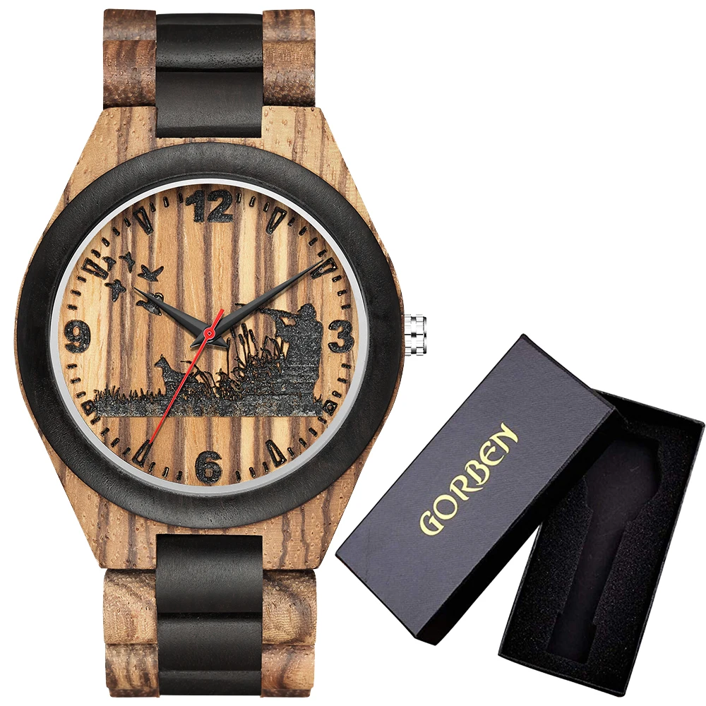 High Quality Unique Quartz Wooden Watch Men Hunter Wristwatch Wood Strap Casual Simple Digital Dial Waterproof часы мужские Gift