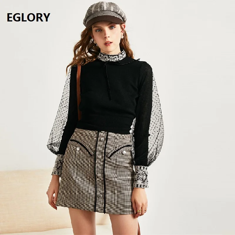 

Tassel Party Elegant Dress 2019 Autumn Fashion Ladies Peter Pan Collar Sexy Sheer Lace Patchwork Long Sleeve Dress Above Knee