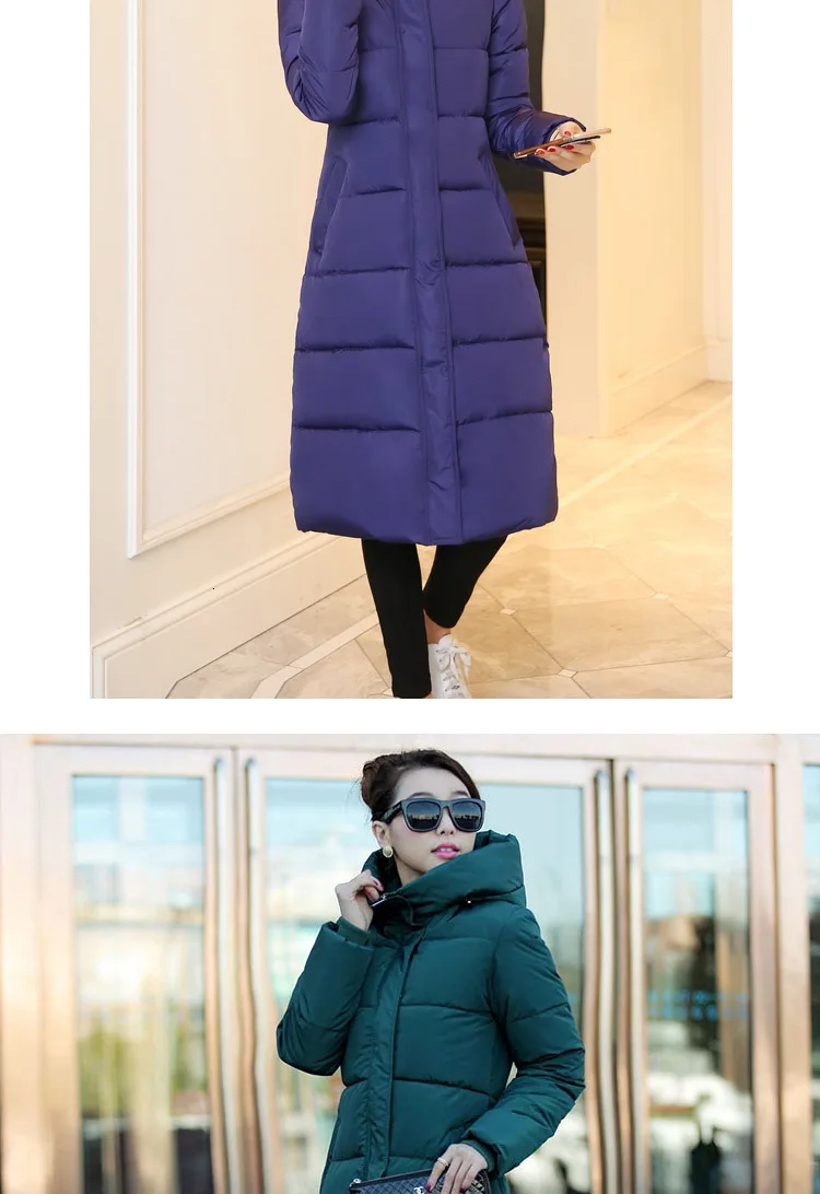 Цветное зимнее пуховое пальто с капюшоном, длинная толстая теплая Женская куртка, Casaco Feminino Abrigos Mujer Invierno, ватные парки с хлопковой подкладкой