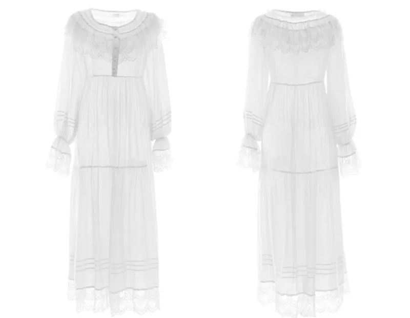 Осенняя одежда для сна, винтажная белая хлопковая ночная рубашка размера плюс, Женская домашняя одежда, ночная рубашка, Дамское ночное белье, ночная рубашка T557