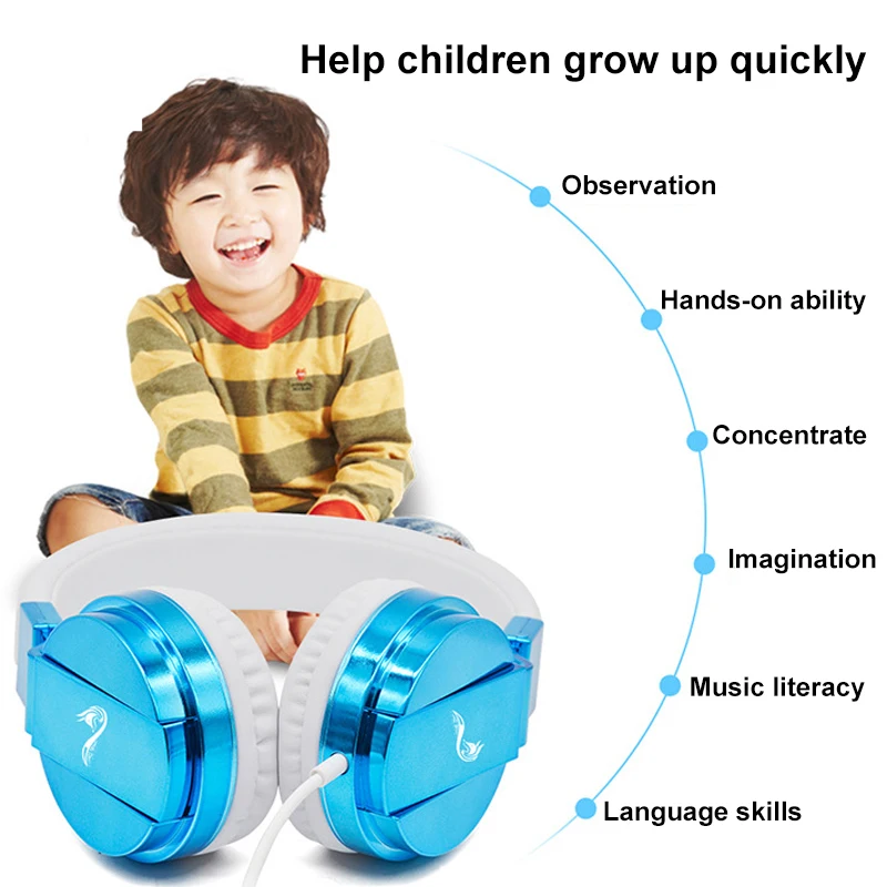 Foldable Kids Headphone Safe Volume Kids Learning Music Headset with Microphone for Smatphone PC Boys Girls Birthday Gifts
