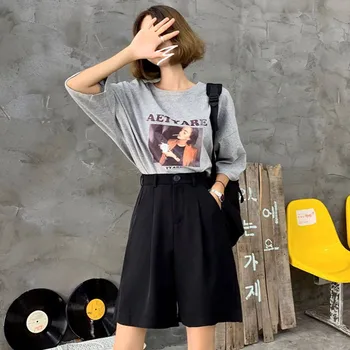 

Summer New High Waist Shorts Women's Casual Loose Solid Color Button Suit shorts Fashion Wild Wide Leg Shorts