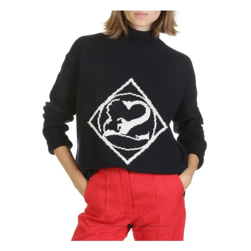 

Women's Turtleneck Sweater Letter Print Knitwear Warm Autumn Winter Pullover Kawaii Sweaters Coat