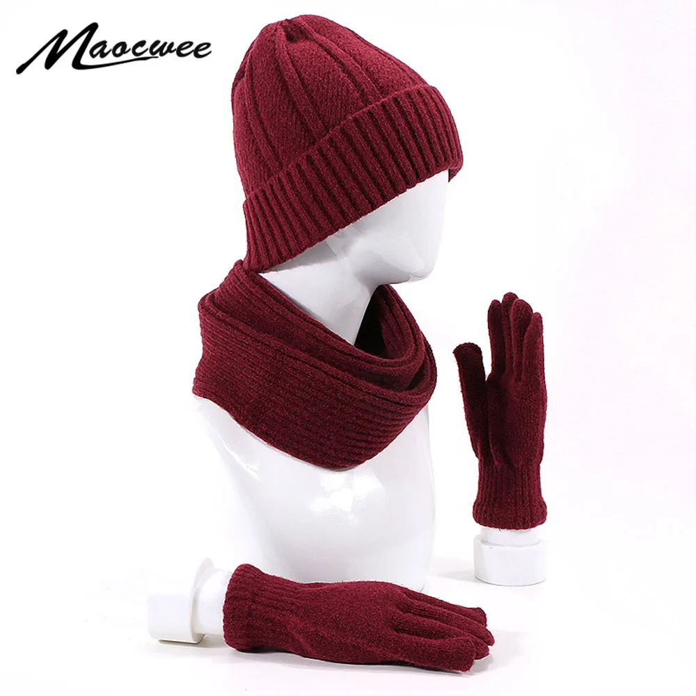 Зимний комплект из 3 предметов, женская и мужская Шапочка-шарф и перчатки, уличная теплая утолщенная зимняя шапка, шарф, перчатки, аксессуары в стиле унисекс, подарок