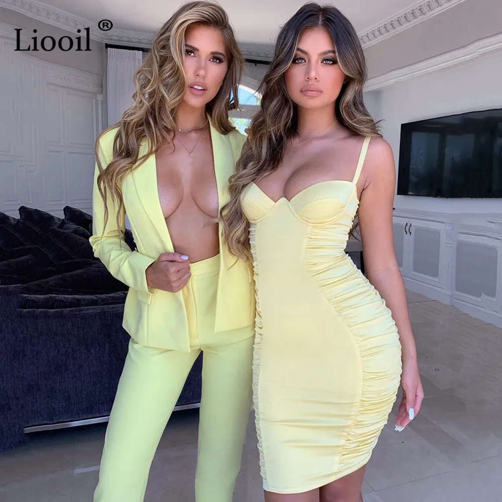 Liooil белый сексуальный Ruched Bodycon мини-платье без рукавов без бретелек эластичная бесшовная плотно прилегающая юбка платья женские вечерние ночной клуб