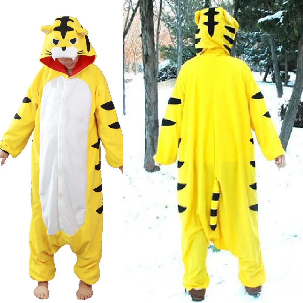 Пижама в виде животного желтого тигра Onsie мужские комбинезоны с мультяшным