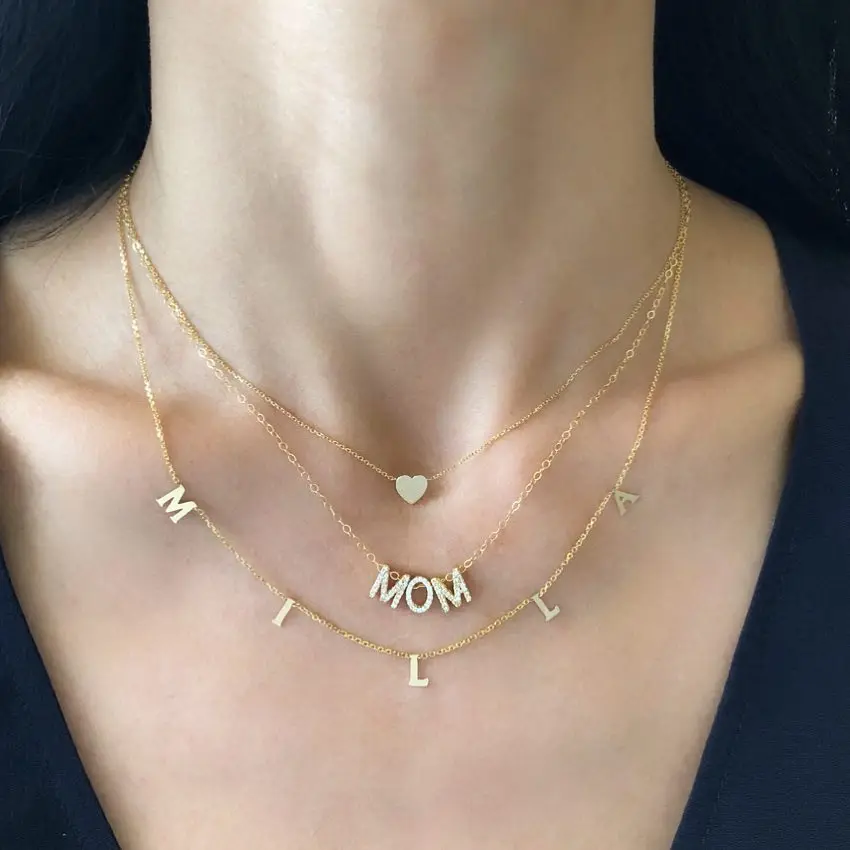 

Best lady Shiny Boho Letter Necklace for Women Girl Multi Color Pendant Wedding Glass Crystal Statement Necklace Party Gift