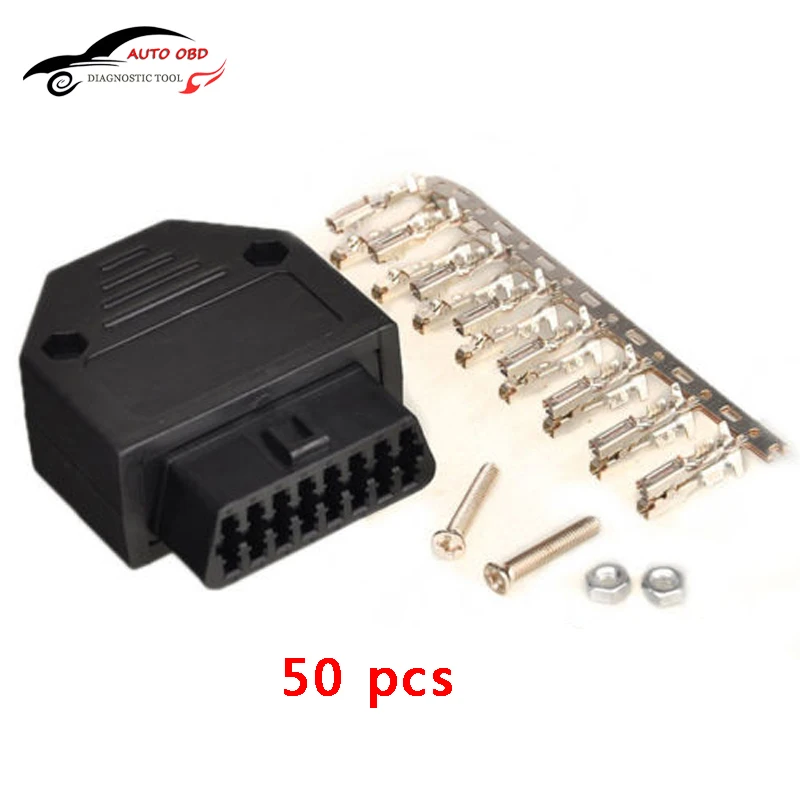 Free Shipping 50pcs OBD2 OBD II OBD 2 16 Pin Connector Female Diagnostic Plug OBD Connector Plug + Shell + Terminal + Screw