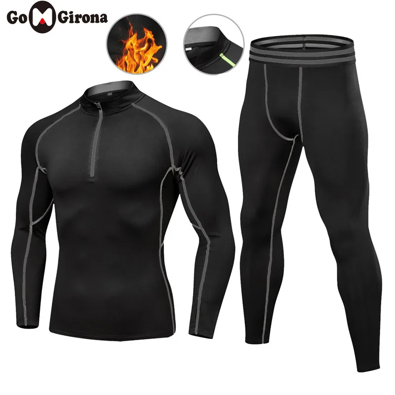 

Cycling Set Men Winter Base Layers Bicycle Running Bodybuilding Fitness Clothes Sports Fleece Compression Tights T-shirts +Pants