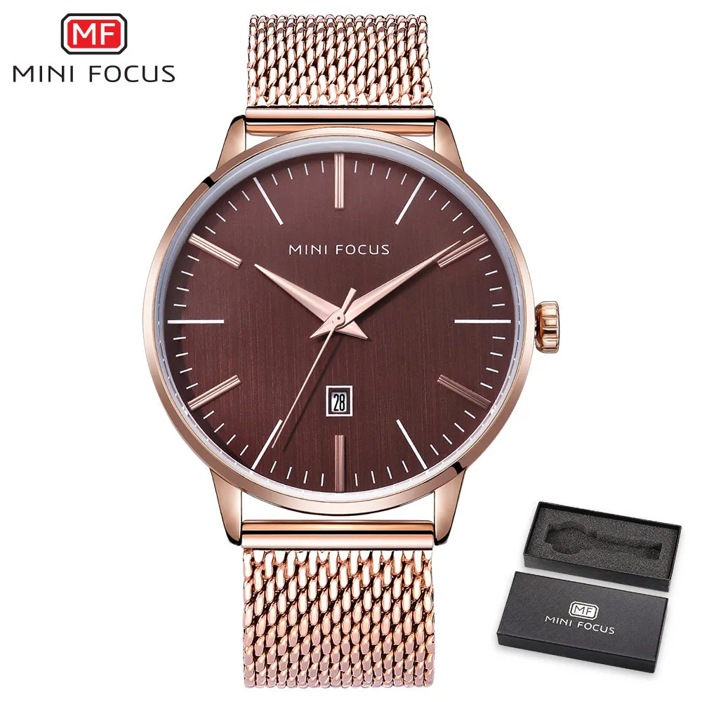 rose clffee Мини-фокус мужские часы в повседневном стиле из нержавеющей стали ультра тонкие водонепроницаемые кварцевые наручные часы лучший бренд новые модные деловые часы - Цвет: rose clffee