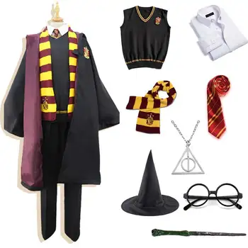 

Men Women Kids Gryffindor Slytherin Costume Magic School Uniform Sweater Shirt Tie Glasses Wizard Cap Party Hallowen Costume