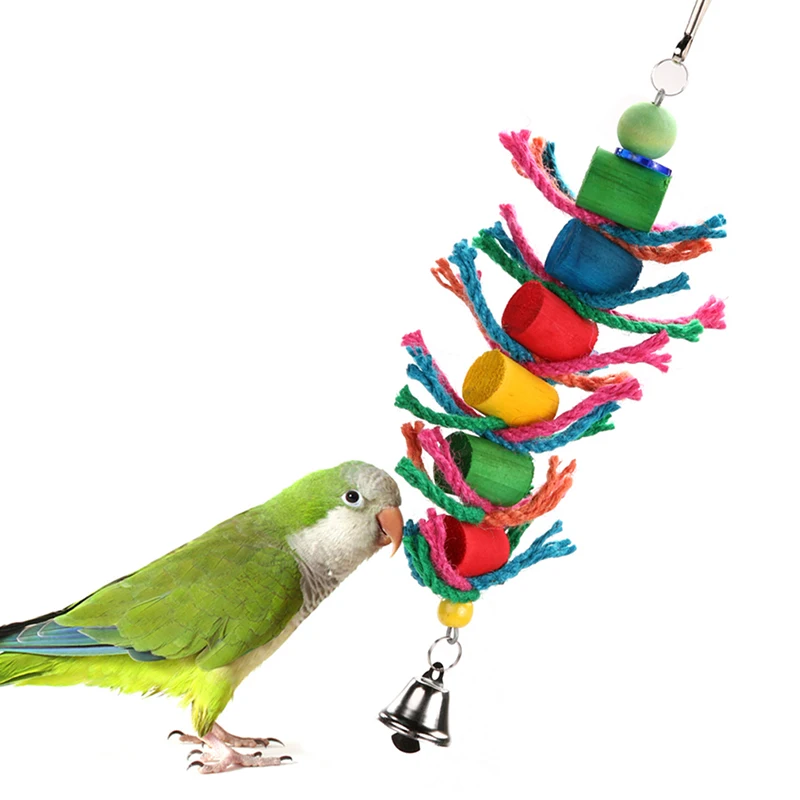 Bird Toys Swing Hanging In Bird Cage Wood Chew Cylinder Rope Toys for Parrots 
