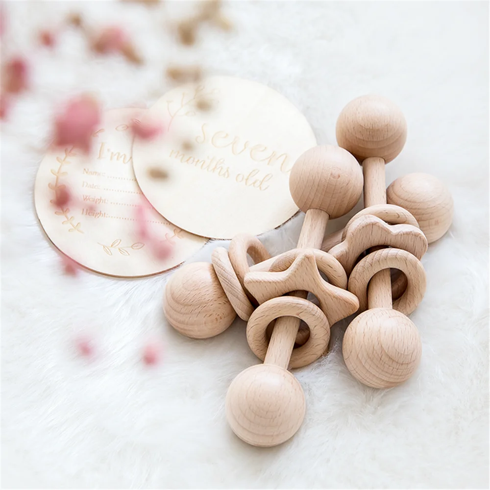 Wood Rattle Baby Toys Montessori Ball Baby Play Gym Teething Ring BPA Free Food Grade Infant Shower Toy Newborn Gifts Rattle Baby Toys Baby Rattle Toys