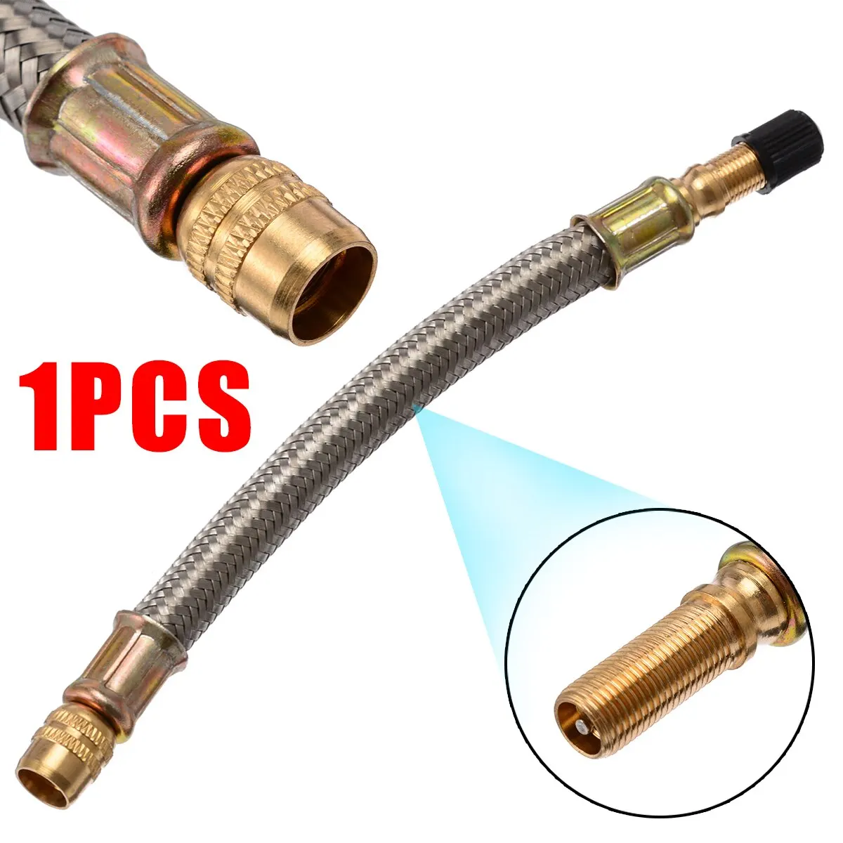 1PC Truck Car Flexible Braided Stainless Steel Tyre Tire Valve Stem Extension Adapter Tire Inflatable Accessories