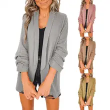 Stylish Women Blazer Solid Color Cardigan Turn-down Collar Spring Autumn Blazer Jacket Casual Lady Suit for Work