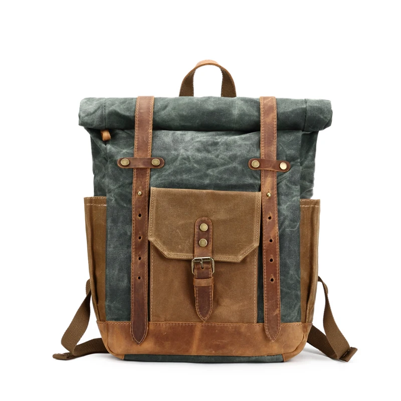 Abdb-винтажный тканевый кожаный рюкзак с масляным воском, Большой Вместительный рюкзак для подростков, водонепроницаемый рюкзак для путешествий 14 дюймов, рюкзак для ноутбуков