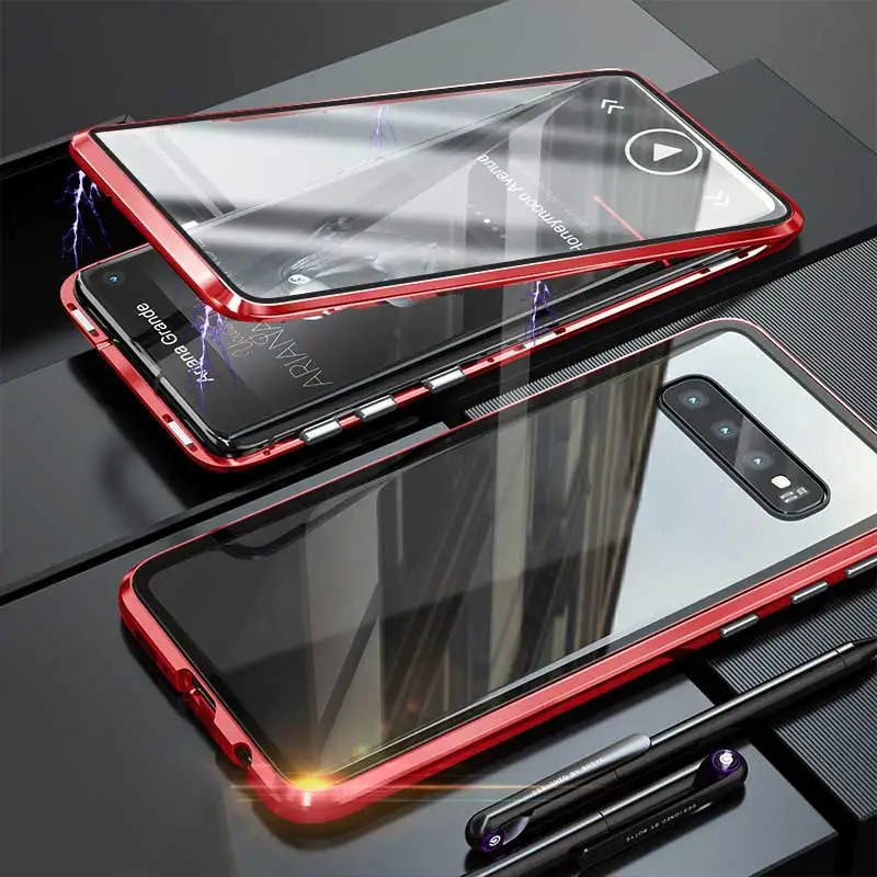360 Передний+ задний стеклянный защитный Магнитный чехол для samsung S10 Plus S10E чехол для samsung A30 A50 A70 A7 A9 Note 9 - Цвет: Transparent Red