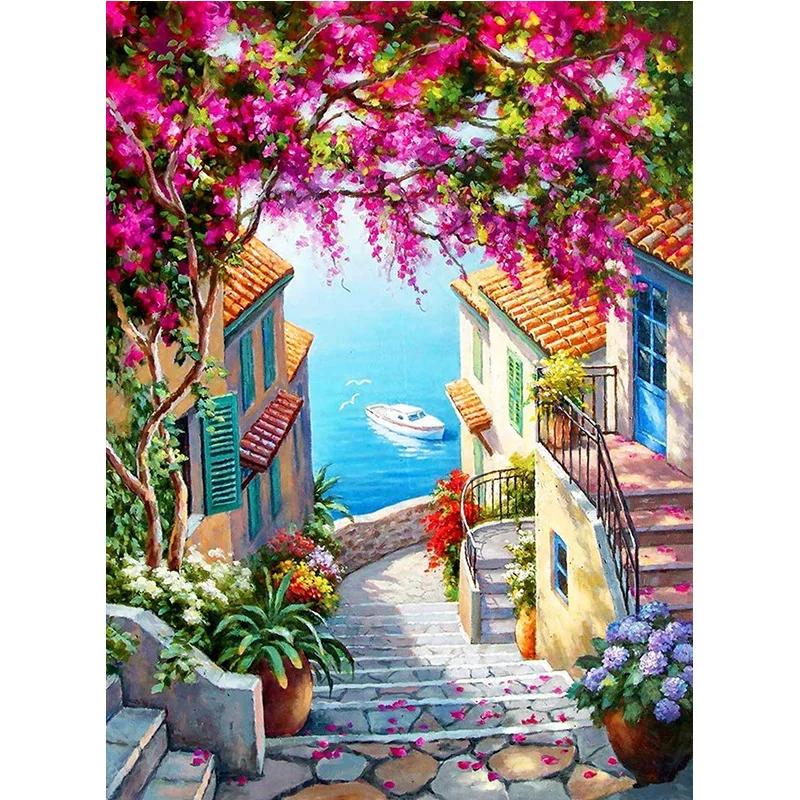 5D DIY Diamond Painting Landscape Sunset Sea Cartoon Girl Diamond Embroidery Mosaic Beach Cross Stitch Home Wall Decoration Gift 