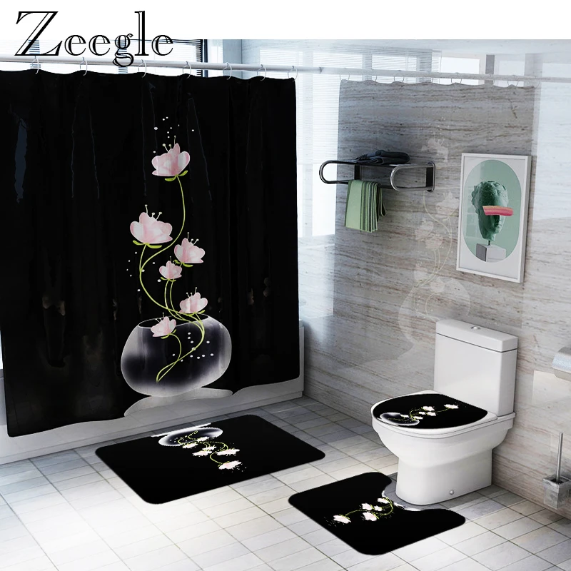 Bath Mat and Shower Curtain Set Bathroom Carpet Shower Curtain
Waterproof Bathroom Curtain Anti-slip Bathroom Carpet Rugs