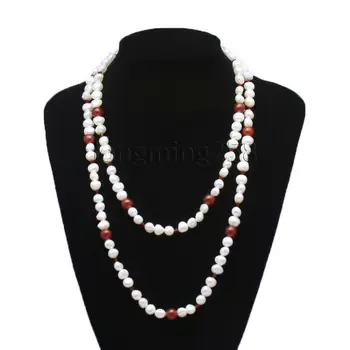 

genuine 9-10mm Freshwater cultured natural white baroque Pearl necklace 32"