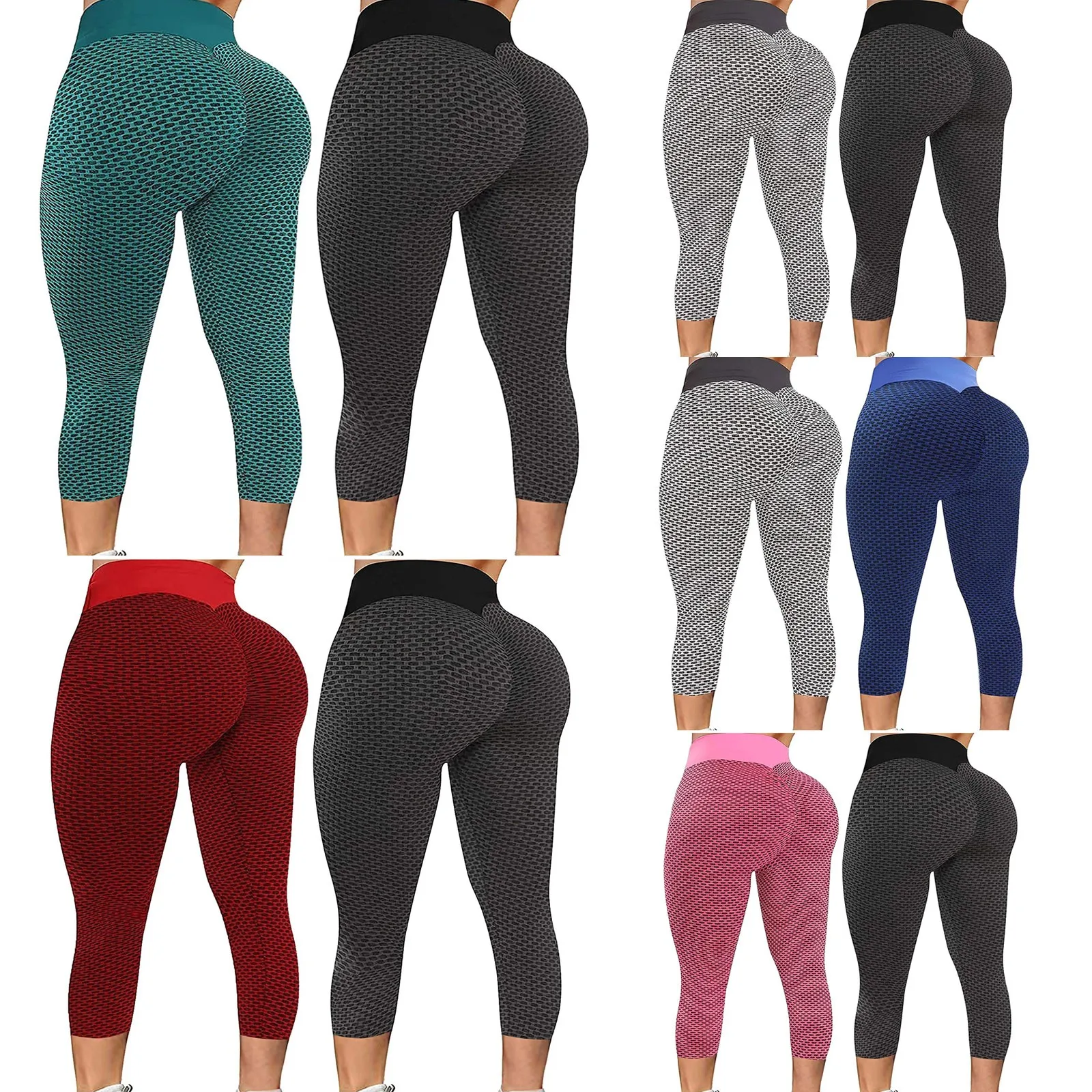 2pc Women's Casual Skinny Slim Hip Lifting Fitness Sports Yoga Seven