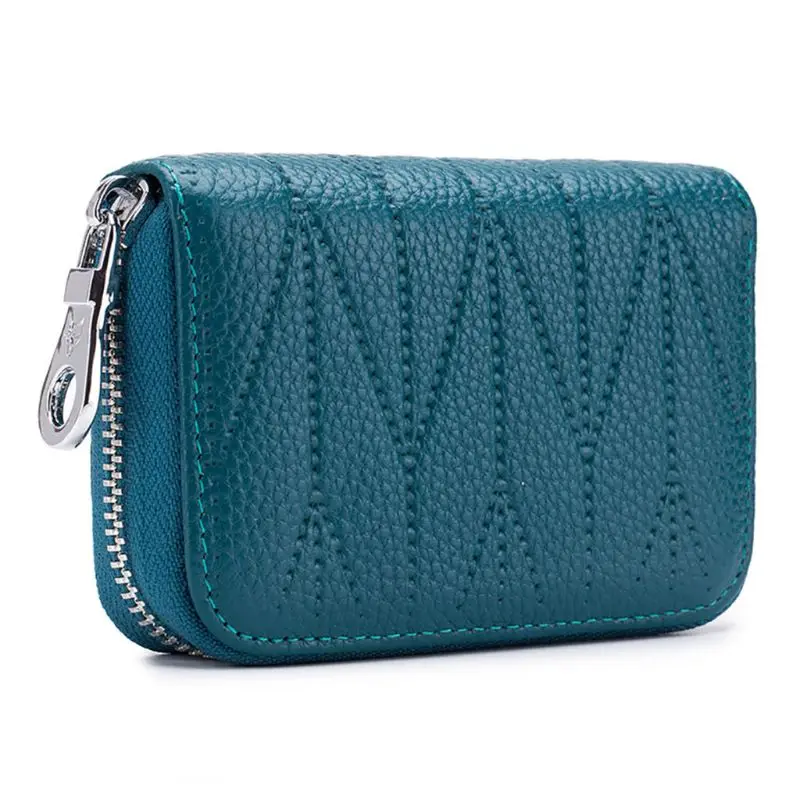 Зеленый PU Leather RFID Blocking Credit Card Holder Wallet Zipper Change Coin Bag for Women - Цвет: Зеленый