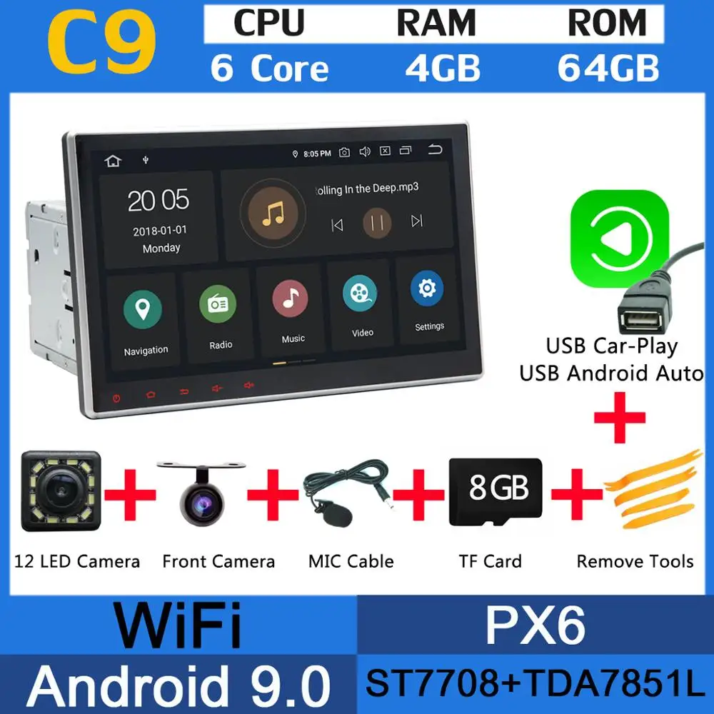 10,1 ''Android 9,0 PX6 4G+ 64G Универсальный Автомобильный Радио dvd-плеер gps Стерео FM DAB Bluetooth 2Din 2 Din головное устройство DSP Авто CarPlay - Цвет: PX6 USB CarPlay
