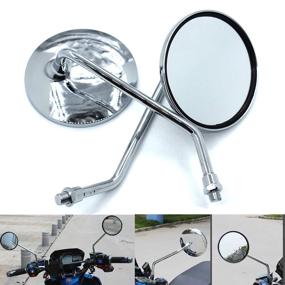 Universal motorcycle mirrors chrome round mirror long stem For Honda CBR250 VT250 Hornet250 Jade250 CB400 CBR400 | Автомобили и