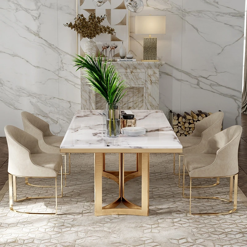 Italian Luxury Natural Marble Dining Table Set 4