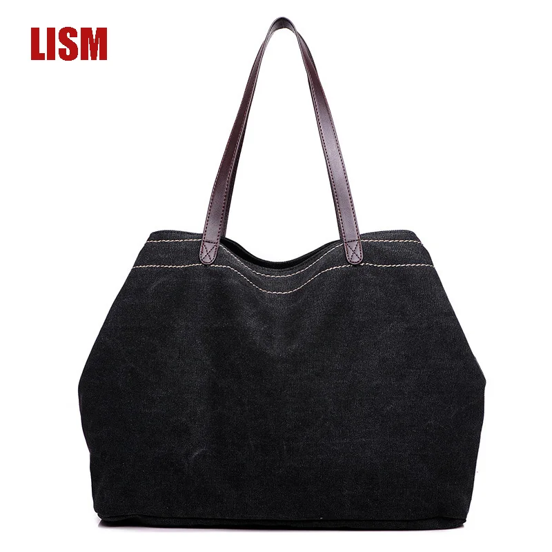 

High Quality PU Portable Canvas Handbags Large-capacity Shopping Bags Luxury Women's Shoulder Bag 2019 Fashion New Cloth Bag