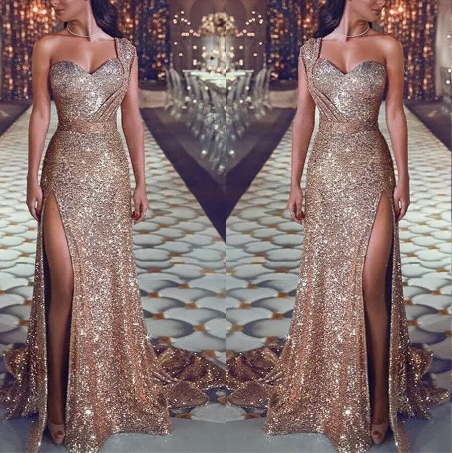 2022 Newest Style Women Wedding Formal Gold Solid Sequin Gown Mermaid Party Prom Ball Evening Long Dress