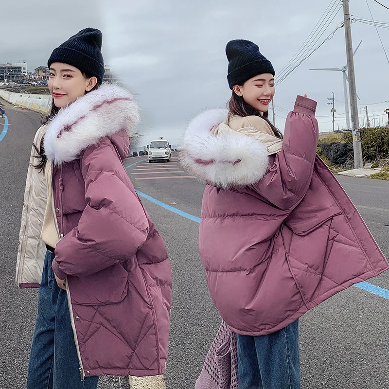 Kemai Photo Shoot Large Fur Collar Mid-length down Jacket Cotton-padded Clothes BF Winter New Style South Korea Dongdaemun Thick