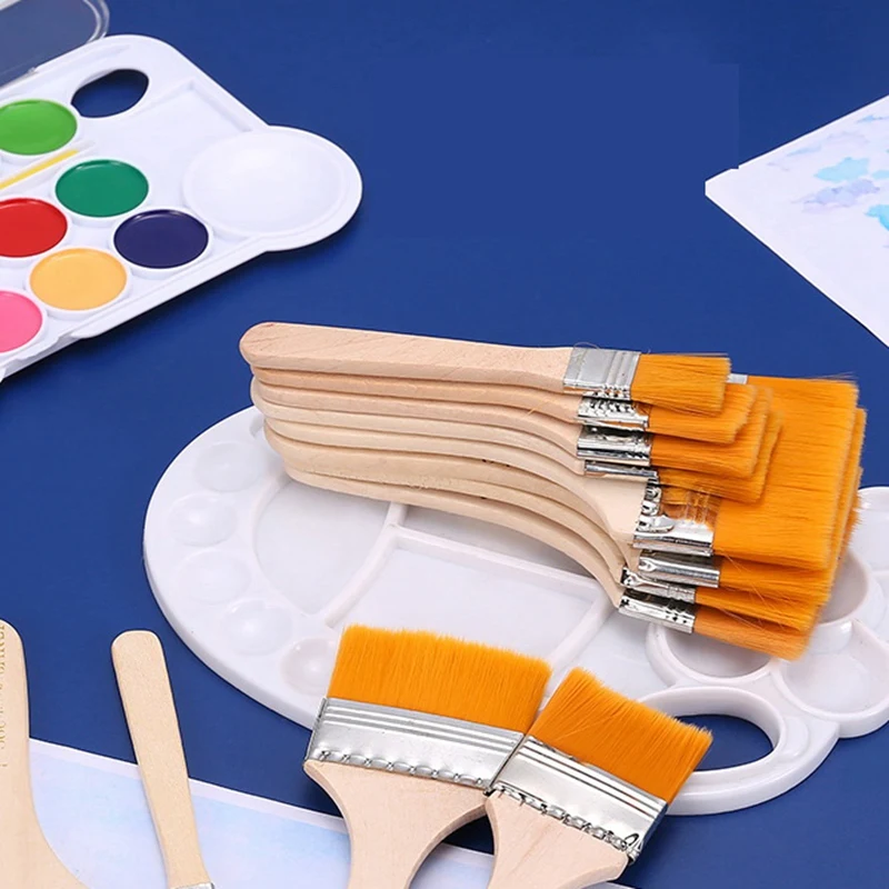 12 Pcs Flat Head Paint Brush Art Paintbrush Sets Long Handle Cleaning  Brushes for Acrylic Painting Watercolor Wood Wall - AliExpress