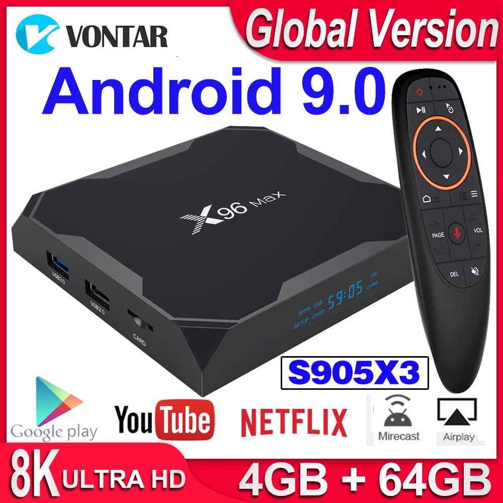 Смарт ТВ приставка X96 Max X3 Android 9,0 ТВ приставка X96Max 4K медиаплеер Amlogic S905X3 8K Android приставка 2,4G& 5G Wifi 4GB 64GB 1000M LAN