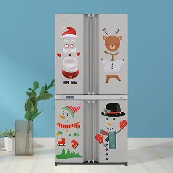 

Christmas Refrigerator Decals Self Adhensive Snowman Santa Claus Sticker Decorations Fridge Wall Window Cabinets Door Decals