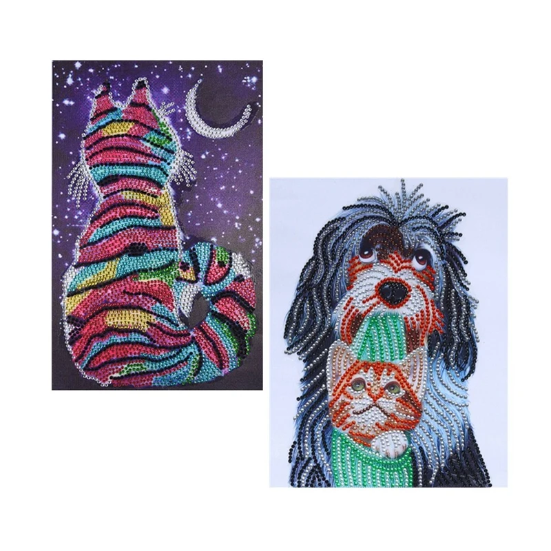 

2Pcs/Set Cute Dog And Cat Special Shaped Diamond Painting Diy 5D Partial Drill Cross Stitch Kits Diamond Embroidery Paint