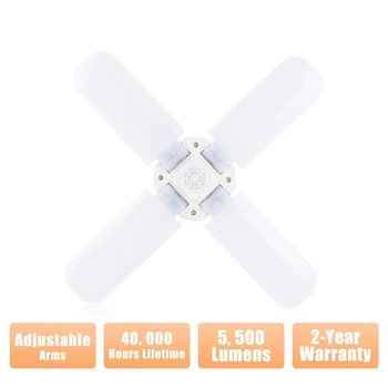 

60W Foldable Fan Blade LED Pendant Lights E27 LED Bulb Non-Flicker 360 Degrees Angle Adjustable Ceiling Lamp