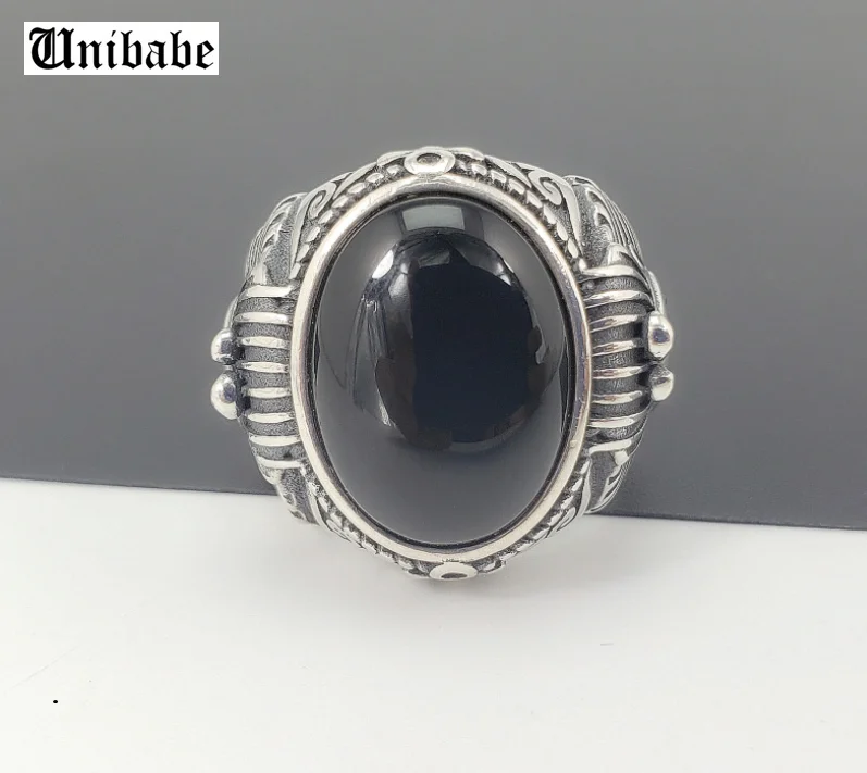 Настоящее серебро 925, Черный гранат, S925, кольцо для мужчин и женщин, с гравировкой, Eygept, Фараон, модное Открытое кольцо, ювелирные изделия из стерлингового серебра